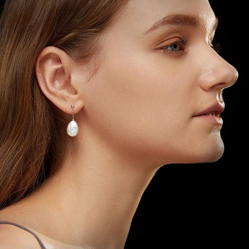Baroque Pearl Line TearDrop Earrings - 18K Gold Vermeil